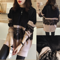 Pregnant women breast-feeding clothes set autumn and winter clothes 2021 New Tide mother long plus velvet thick sweater casual two-piece set