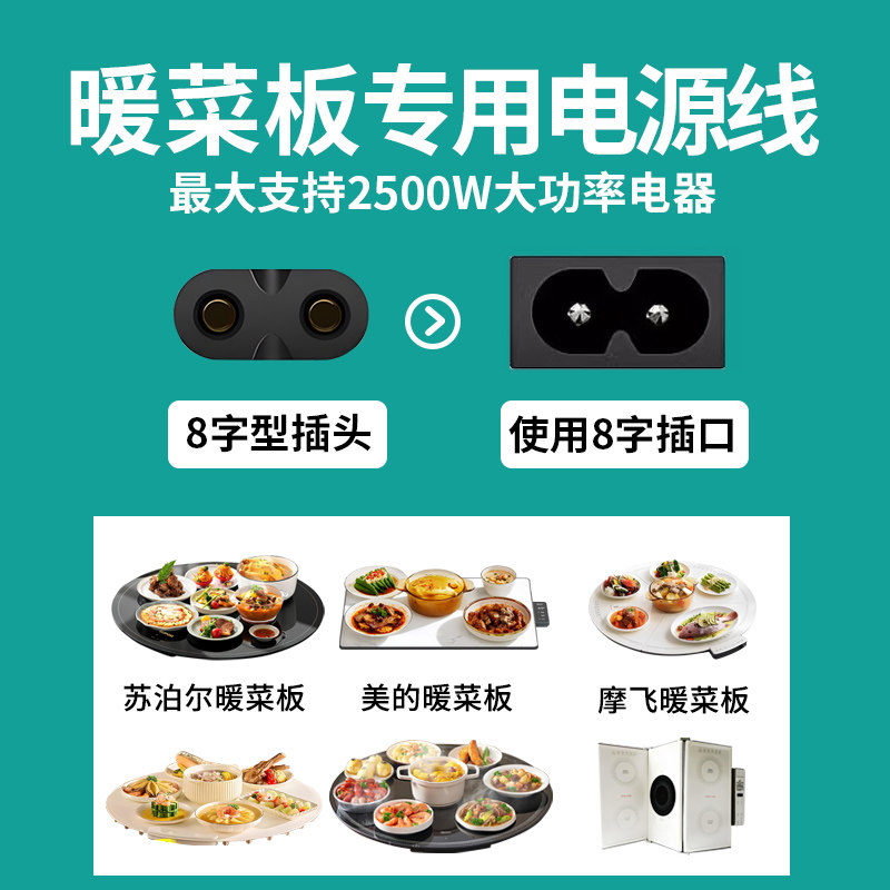 Suitable for Midea, Supor, Mofei Warming Plate, Hot Plate Power Cord, Insulation Plate, Heating Table Mat, Charging Plug Cord
