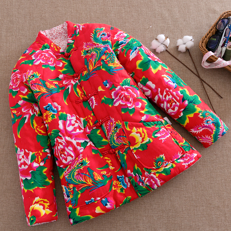Northeast Grand Bouquet Cotton Padded Jacket Pure Cotton Flowers Handcrafted Cotton Clothing Woman Warm Jacket Lady Thickened Red Cotton Coat Winter