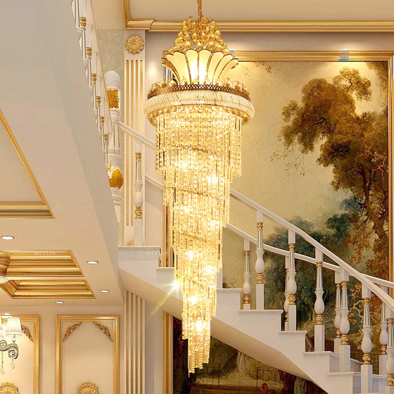 Long Chandelier in the Stairwell of a Duplex Building, Led Chandelier in the Living Room of a Villa, Large Crystal Chandelier, Grand Chandelier for Restaurants and Clubs, Stair Chandelier