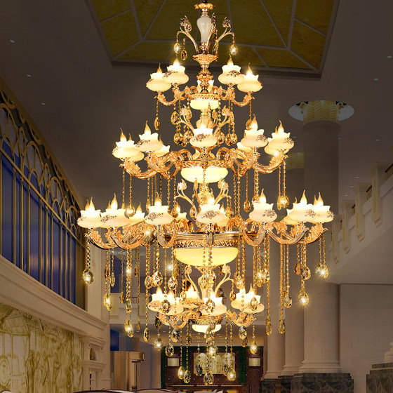 European-Style Villa Living Room Large Chandelier Hotel Lobby Zinc Alloy Duplex Building Lobby Chandelier Staircase Long Chandelier
