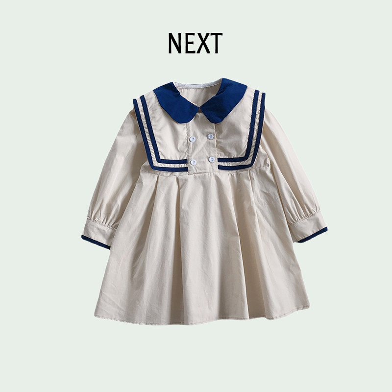 British NEXT girl's dress autumn new Korean version of the one-year-old college wind navy collar baby foreign princess dress