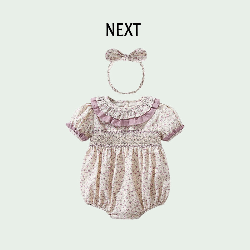 British NEXT baby clothes triangle bag fart clothes full moon baby autumn floral hundred days romper crawling clothes