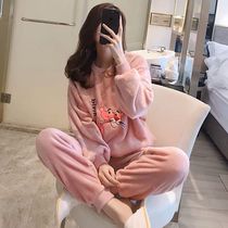Pajamas Woman Autumn Winter Flannel Thicken Plus Suede New Cartoon Cute Lady Sleeping Gown Warm Home Suit Suit