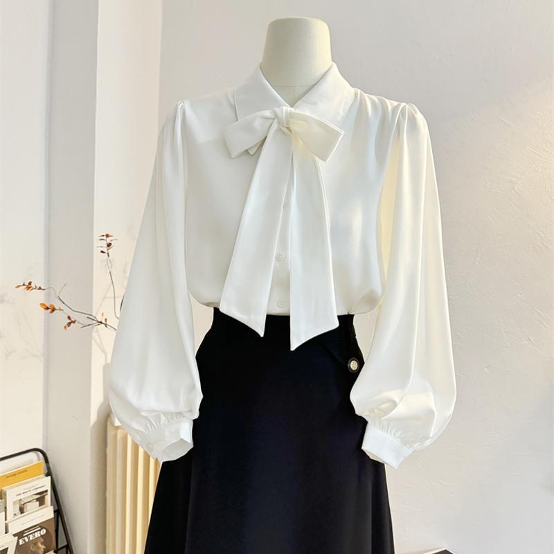 French-Style Bow White Chiffon Blouse for Women, Spring and Autumn, High-End, Elegant, Drapey, Professional, Commuting, Ribbon Long-Sleeve Top French-Style Bow White Chiffon Blouse for Women, Spring and Autumn, High-End, Elegant, Drapey, Professional, Commuting, Ribbon Long-Sleeve Top