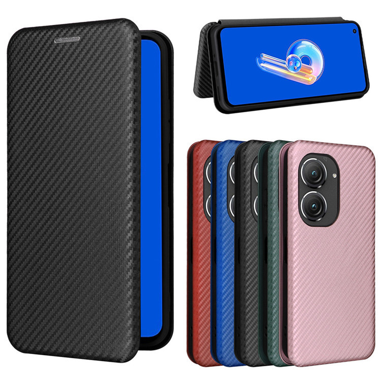 Zenfone 9 Zenfone 9 Carbon Fiber Wallets Folio Flip Synthetic Leather Phone Case