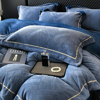 New Winter Milk Velvet Four-Piece Set, Thickened and Warm Coral Velvet Duvet Cover, Bed Sheet, Double-Sided Velvet Bedding Set