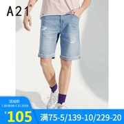 A21 hè mới cotton lỗ nam quần jean nam thời trang quần short eo thấp xu hướng quần nam thô - Quần jean