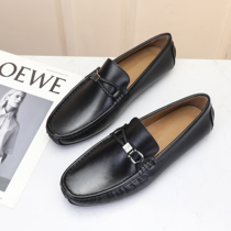 Mens new soft leather set foot pedal casual waterproof non-slip beef tendon sole European British trend peas shoes