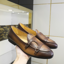 Mens loafers leather breathable single shoes European station British Korean version trend one-foot slip-on lazy casual shoes