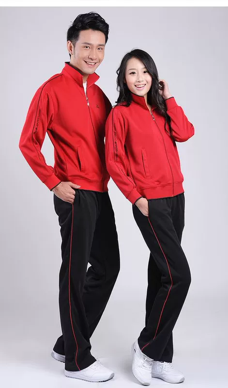 Trang phục thể thao Jiamusi Square Dance Red Set Nam và nữ Mùa xuân và mùa thu Kích thước lớn Quần áo thể thao dành cho người trung niên quần áo the thao nam mùa hè