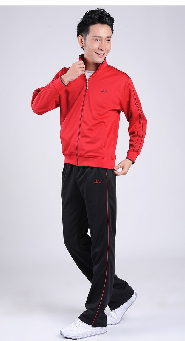 Trang phục thể thao Jiamusi Square Dance Red Set Nam và nữ Mùa xuân và mùa thu Kích thước lớn Quần áo thể thao dành cho người trung niên quần chạy bộ nam adidas