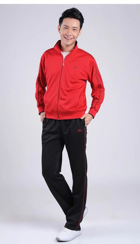 Trang phục thể thao Jiamusi Square Dance Red Set Nam và nữ Mùa xuân và mùa thu Kích thước lớn Quần áo thể thao dành cho người trung niên quần áo the thao nam mùa hè