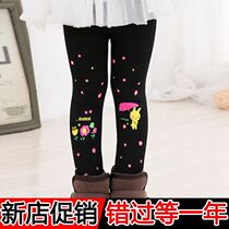 Childrens pants long pants elastic waist plus size girls plus velvet leggings winter female baby autumn printing