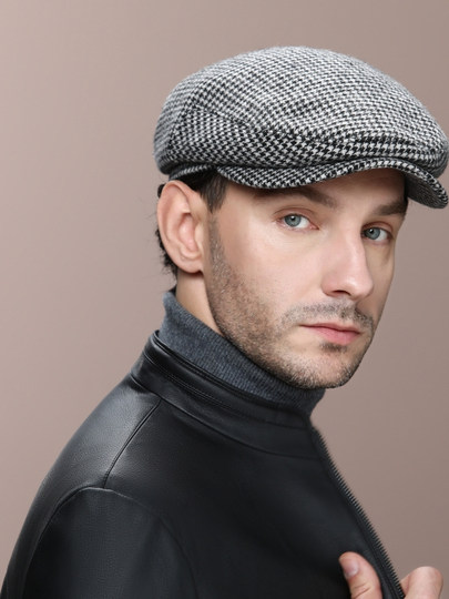 2025 New Imported Wool Forward Cap for Men, Winter Warm Ear-Protecting Duckbill Cap, Fashionable Versatile Retro Pure Wool