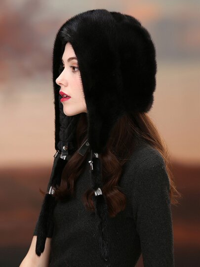 Aiyu Winter New Warm Mink Hat for Women, Whole Mink Fur Ski Hat, Winter Mink Fur Ear Protection Fur Hat for Women