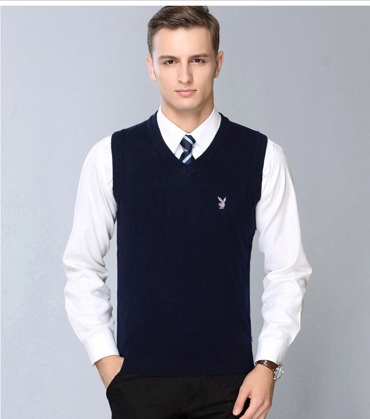 Playboy mùa thu và mùa đông thanh niên trung niên của nam giới v-cổ rắn màu len vest độn vest áo len vest áo len áo khoác cardigan học sinh