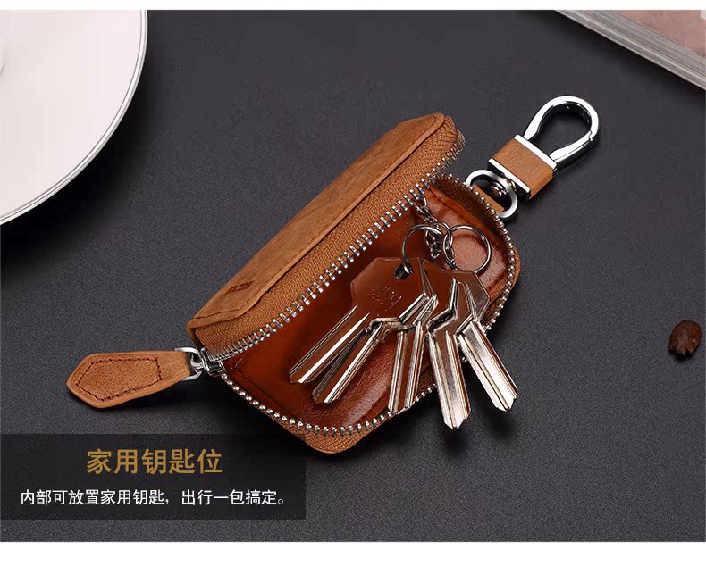 Nicholas nam lớp đầu tiên dây da bò đôi túi chìa khóa xe retro lady DIY ví móc chìa khóa đẹp độc lạ