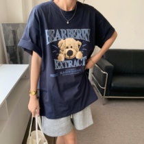 SINGSOONG short sleeve 2021 new female summer thin bear printed T-shirt loose 100 lap short sleeve blouse