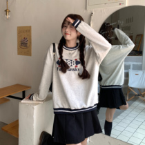 SINGSONG] vintage 1988 plus velvet sweater female 2020 new spring and autumn round neck print loose Korean version of sweater