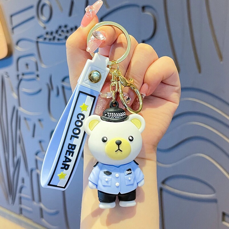Police Bear Keychain Pendant Cartoon Traffic Police Bear Car Key Bag Pendant Creative Gift Police Day Creative Gift