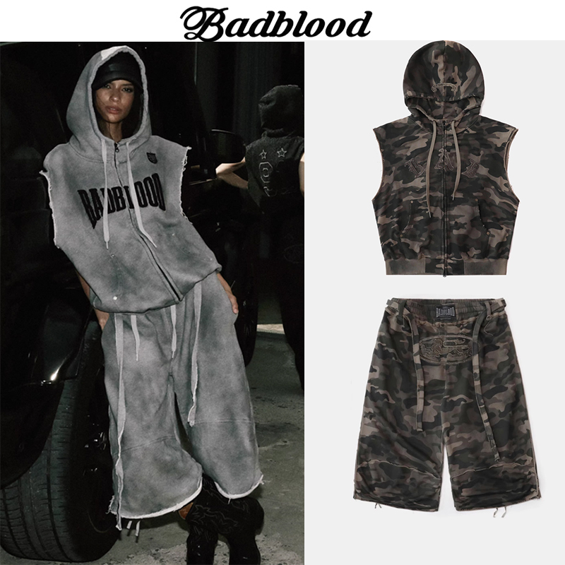 Badblood American Retro Camouflage Hooded Zip-Up Vest Sexy Casual Loose Tie-Dye Cropped Wide-Leg Pants Trendy Badblood American Retro Camouflage Hooded Zip-Up Vest Sexy Casual Loose Tie-Dye Cropped Wide-Leg Pants Trendy
