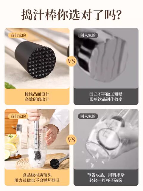 Shaker Cup, Juice Muddler, Ice Crusher, Fruit Juicer, Hand-Made Lemon Tea Tool, Food-Grade Crushing Stick