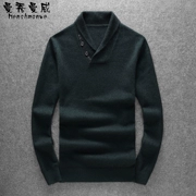 Áo len nam 100% nguyên chất cashmere cổ chữ V dày mùa đông rắn màu áo len lỏng cổ gà trái tim ấm áp áo len thanh niên