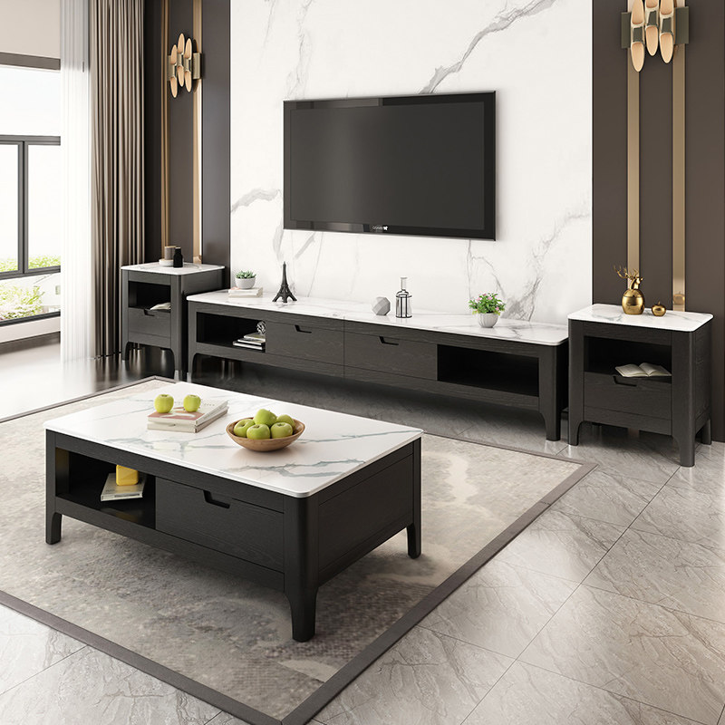 All solid wood slate coffee table TV cabinet combination set modern minimalist Nordic small apartment marble Italian floor cabinet - Taobao