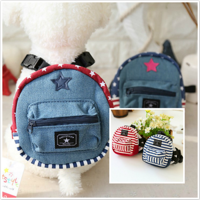Pet backpack self-backpack teddy bear with leash petstyle pocket stripe self-backpack small bag