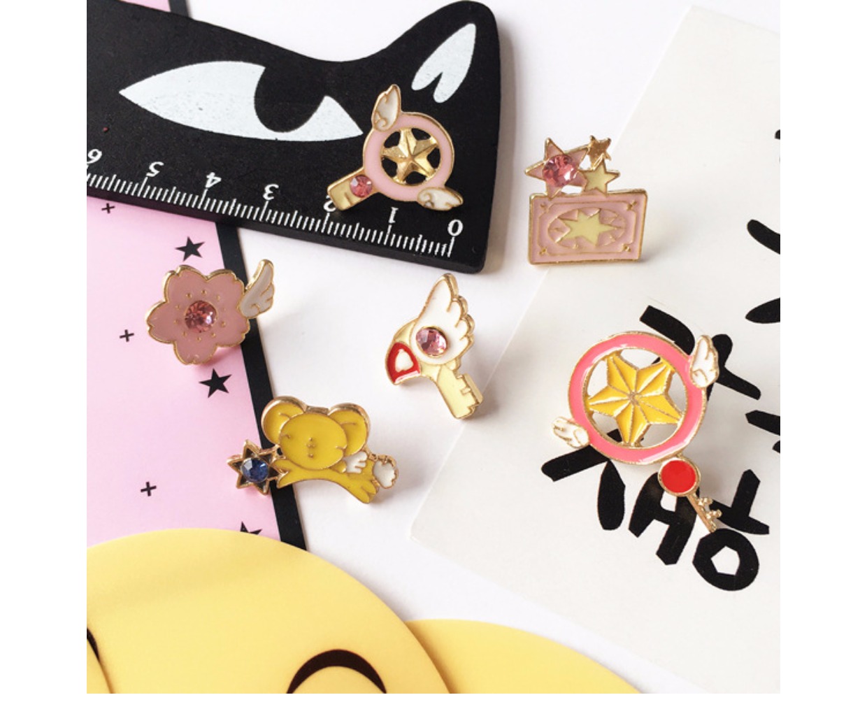 Nhật Bản và Hàn Quốc Harajuku ma thuật hợp kim trâm cài Sakura ma thuật đũa kim loại pin Hoa huy hiệu thời trang ghim cài áo ngọc trai