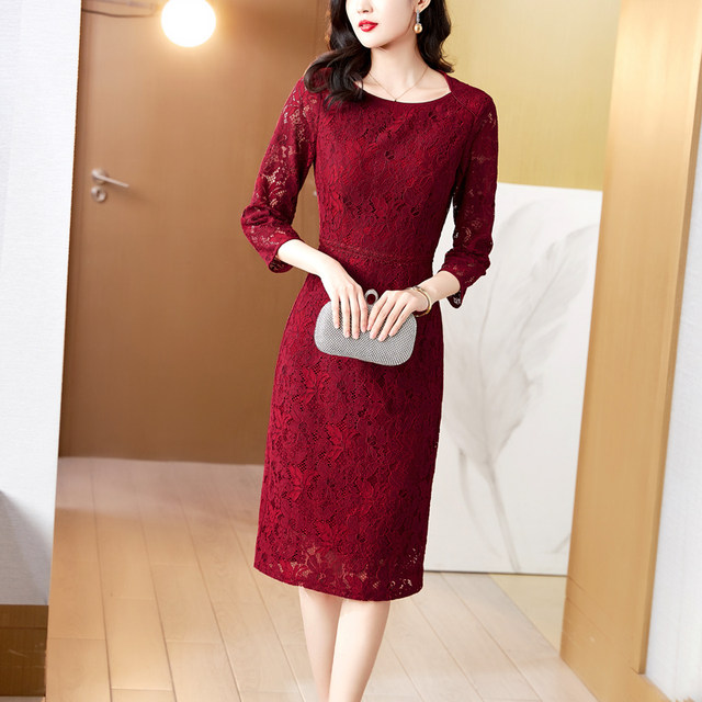 Burgundy lace dress ສໍາ​ລັບ​ແມ່​ຍິງ 2024 summer ແບບ​ໃຫມ່​ເສື້ອ​ຜ້າ​ແຕ່ງ​ງານ​ແມ່​ຂອງ​ໃສ່​ຊຸດ​ການ​ຈັດ​ງານ​ລ້ຽງ wedding