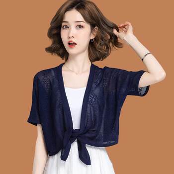 Mulberry silk ຂະຫນາດນ້ອຍ knitted cardigan ກັບເຄື່ອງປັບອາກາດ lace lace ບາງ summer shawl ຜ້າໄຫມປ້ອງກັນແສງແດດ blouse ສໍາລັບແມ່ຍິງ