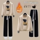Абрикосовая утепленная толстовка, черные штаны, комплект