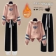 Розовая черная утепленная толстовка, флисовые штаны, комплект