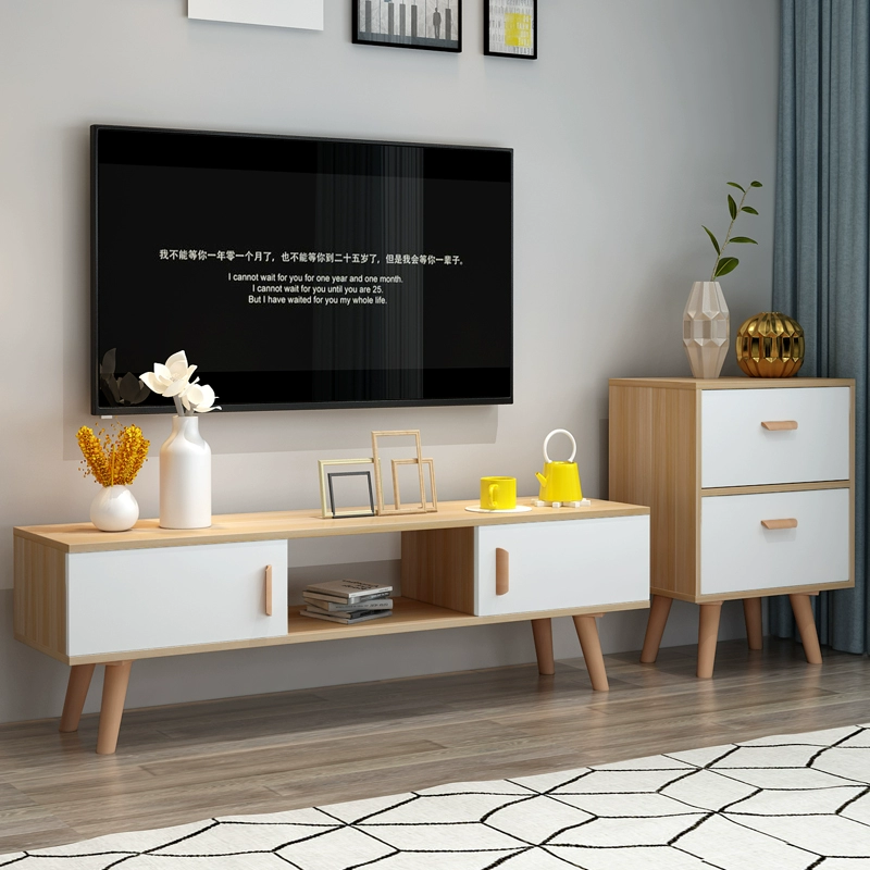 Tủ tivi Bắc Âu kết hợp chân gỗ rắn hiện đại đơn giản bàn cà phê căn hộ nhỏ mini đa chức năng đặt tủ lưu trữ sàn - TV