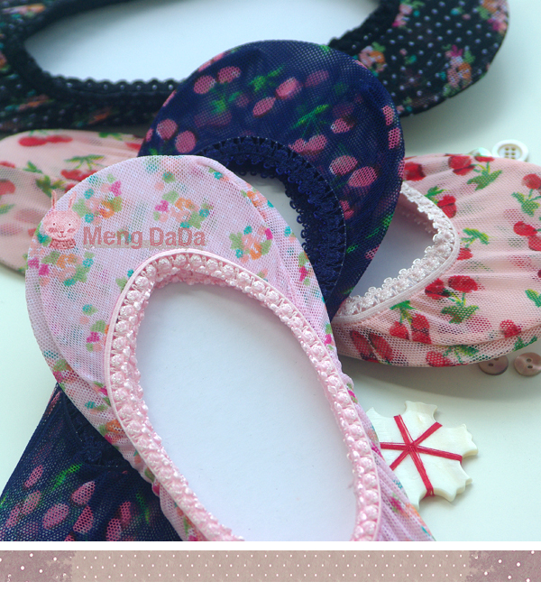 Summer Thin Sweet Japanese Style Cherry Lace Mesh Shallow Invisible Socks Anti-Chafing Sponge Pad Flat Shoes Short Boat Socks