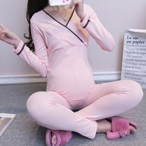 Pregnant women autumn clothes Autumn pants suit plus velvet thick cotton pajamas Autumn and winter thermal underwear Breastfeeding postpartum confinement clothes