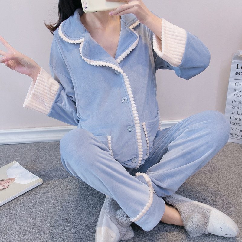 Lunar Subsuit Autumn Winter Postnatal Plus Suede Thick Pregnant Woman Sleepwear Pregnancy Winter Money 123 month Breastfeeding Island Suede