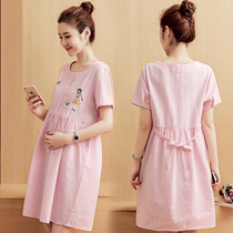 Maternity dress summer skirt fashion maternity dress mid-length trendy mom personality pure cotton loose suit net red