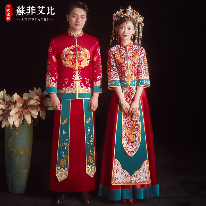 Suhe traditional wedding dress for beloved, advanced set suitable for men and women, 2022 collection, dragon and phoenix