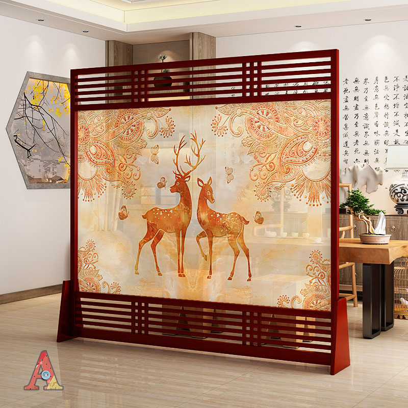 Feng Shui Chinese Style Seat Screen Solid Wood Screen Partition Living Room Genguan Modern Brief Hollowed-out Bedroom Hotel Semi-Permeable Screen