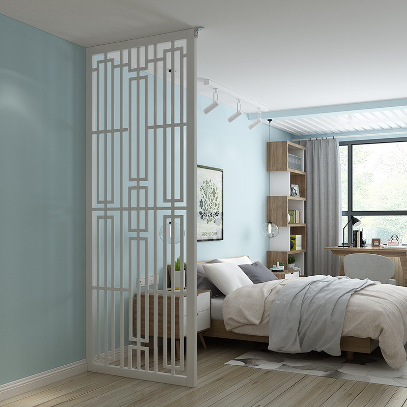 Screen partition Living room Small family type Xuanguan office clubhouse white minimalist decoration hollowed-out solid wood big seat screen