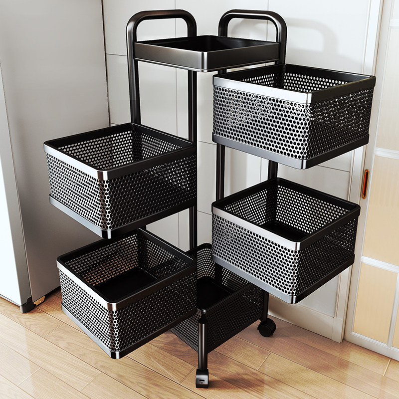 帅仕厨房旋转多功能置物架落地多层果蔬菜篮子零食小推车收纳架