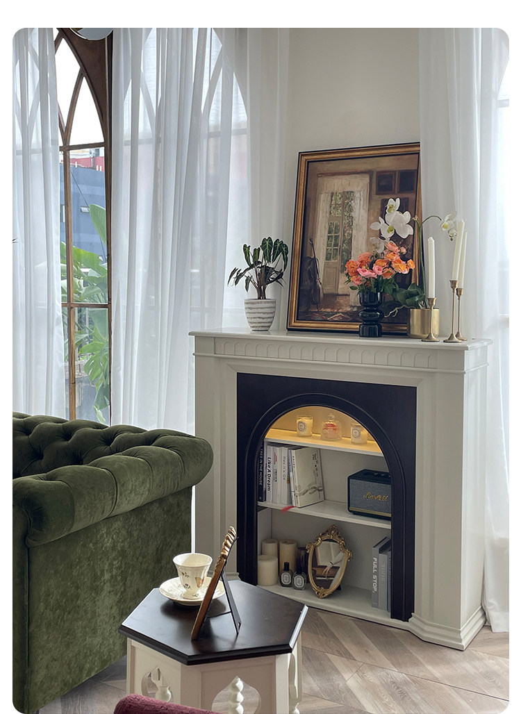 шкаф для ванной 巢趣法式奶油风实木壁炉装饰柜复古客厅壁炉边柜入户壁炉玄关柜