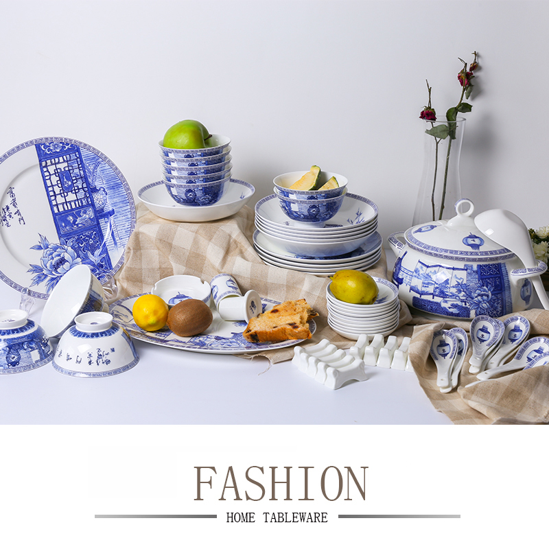 Jade cypress ceramic tableware suit high - grade ipads China jingdezhen blue and white porcelain is a housewarming gift porcelain "feel"