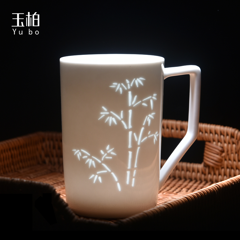 Jade cypress jingdezhen linglong cup with cover belt filter tea cups separation ceramic creative office cup of bamboo