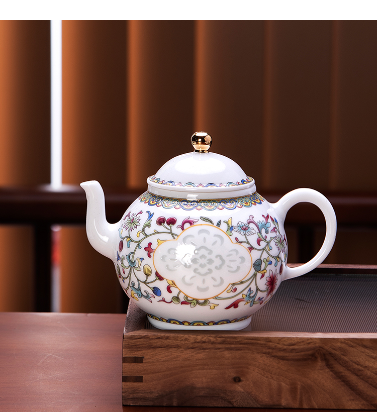 Jade BaiLingLong famille rose tea set eight times the teapot tea sea fair keller jingdezhen porcelain six people with a snap