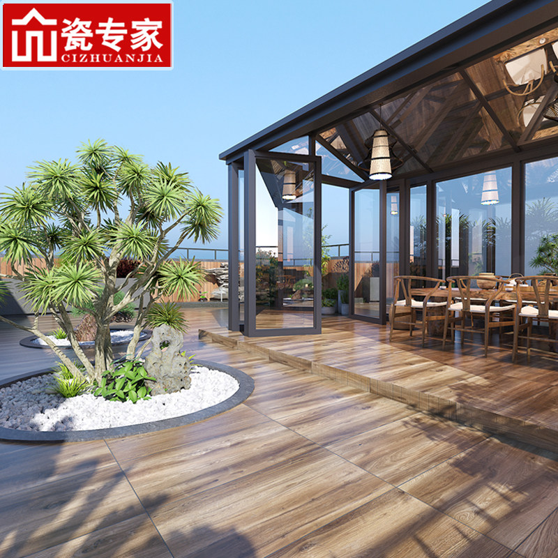 Garden yard terrace wood grain brick retro American all-porcelain 600x1200 imitation solid wood floor tile balcony floor tile