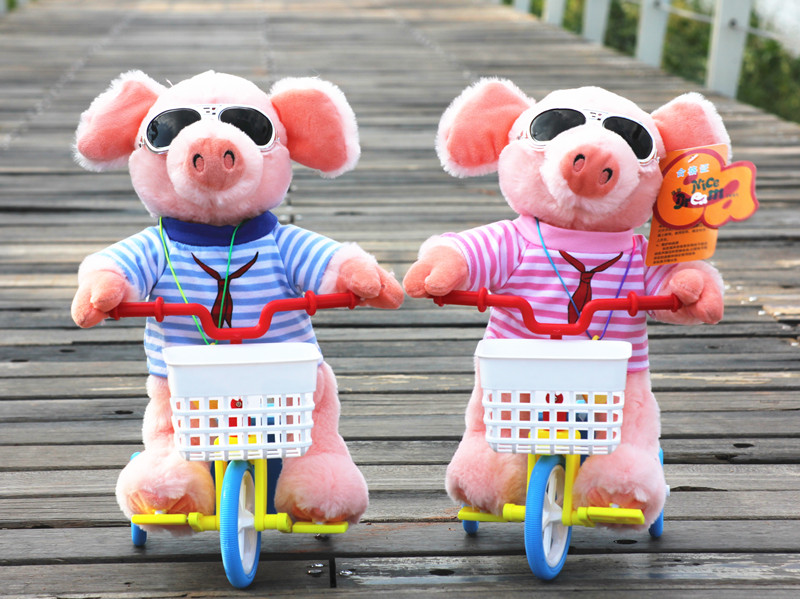 Jia Meng mới đồ chơi sang trọng chó điều khiển từ xa cưỡi lừa nhỏ cưỡi ba ​​bánh xe đạp lợn khỉ quà tặng đồ chơi giáo dục